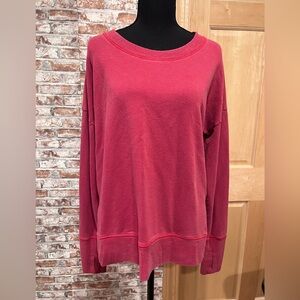 Athleta Coaster Luxe Stripe Soft & Cozy Sweatshirt Red Womens Crew Neck M Lounge